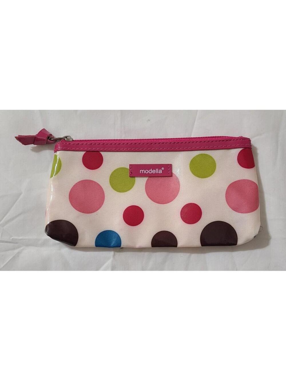 Modella Polka Dot Makeup Cosmetic Bag Sz 7.5"x4" Multicolor Travel Storage Pouch